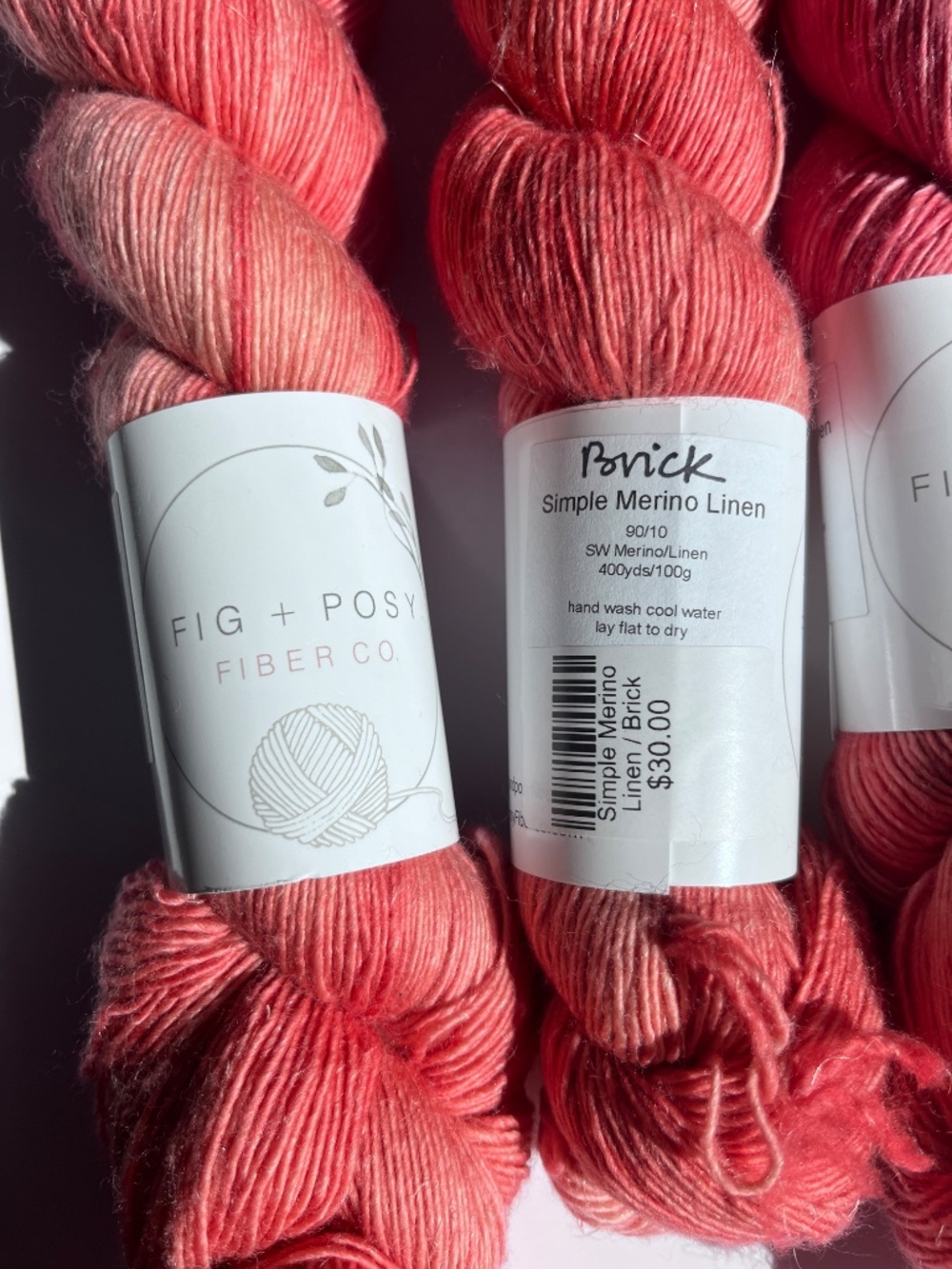 Fig + Posy Fiber Co. Simple Merino Linen Yarn in Brick color way (4 skeins) - Picture 2 of 2